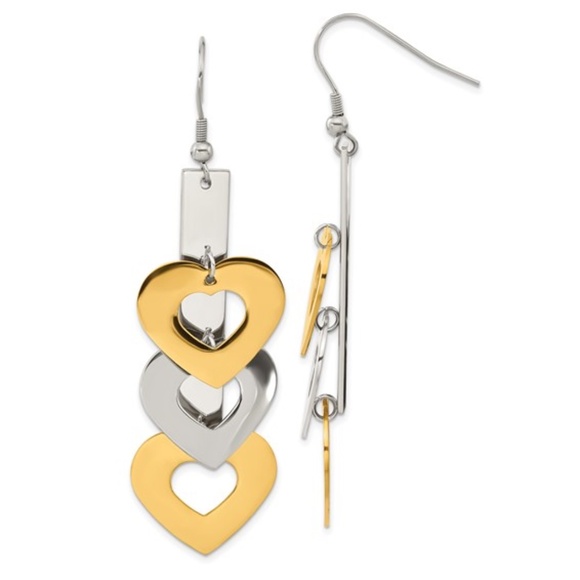 Chisel Stainless Steel Yellow IP-plated Hearts Dangle Earrings - Picture 2 of 3